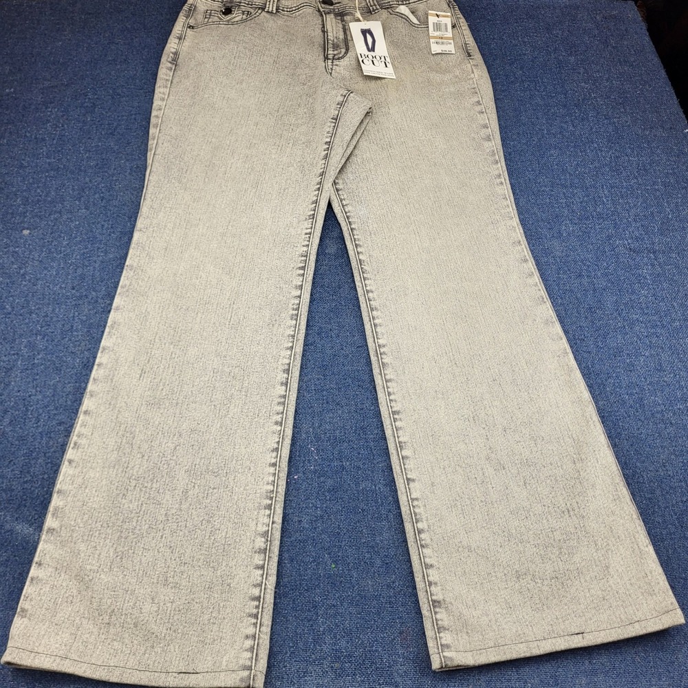Style & Co Womens Bootcut Jeans Smoke Grey Acid Wash Rhinestone Size 12 NEW